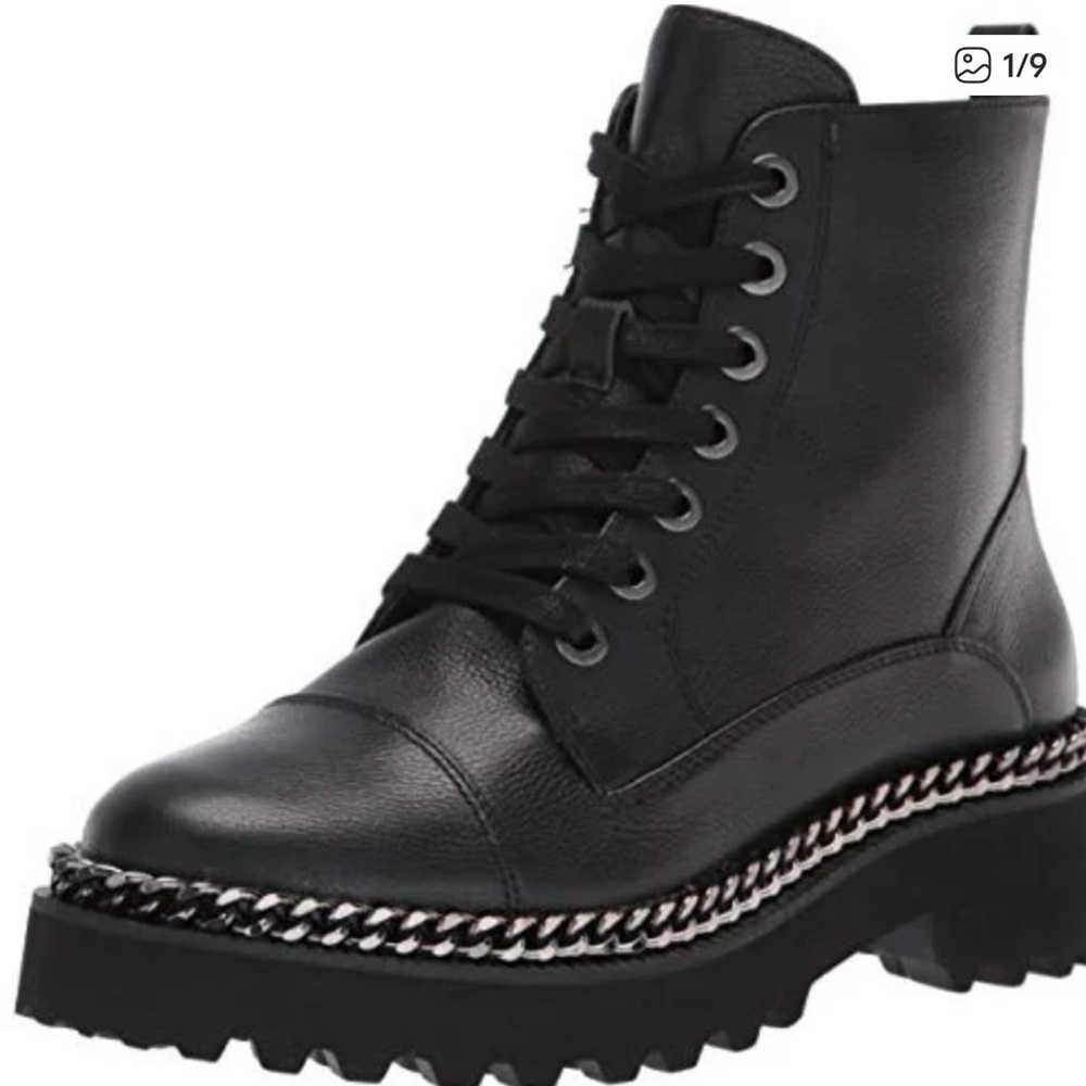 Vince Camuto Black Combat Mindinta Boots with Chain Detail. Never worn!